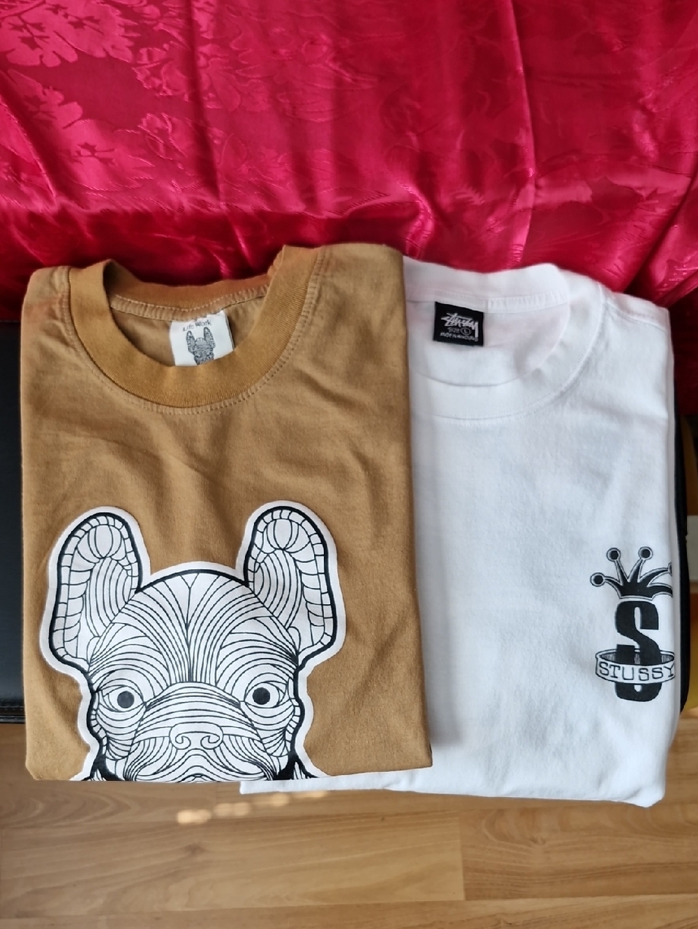 Auth.Stussy And Life Work Short Sleeve Tees in White and Tan